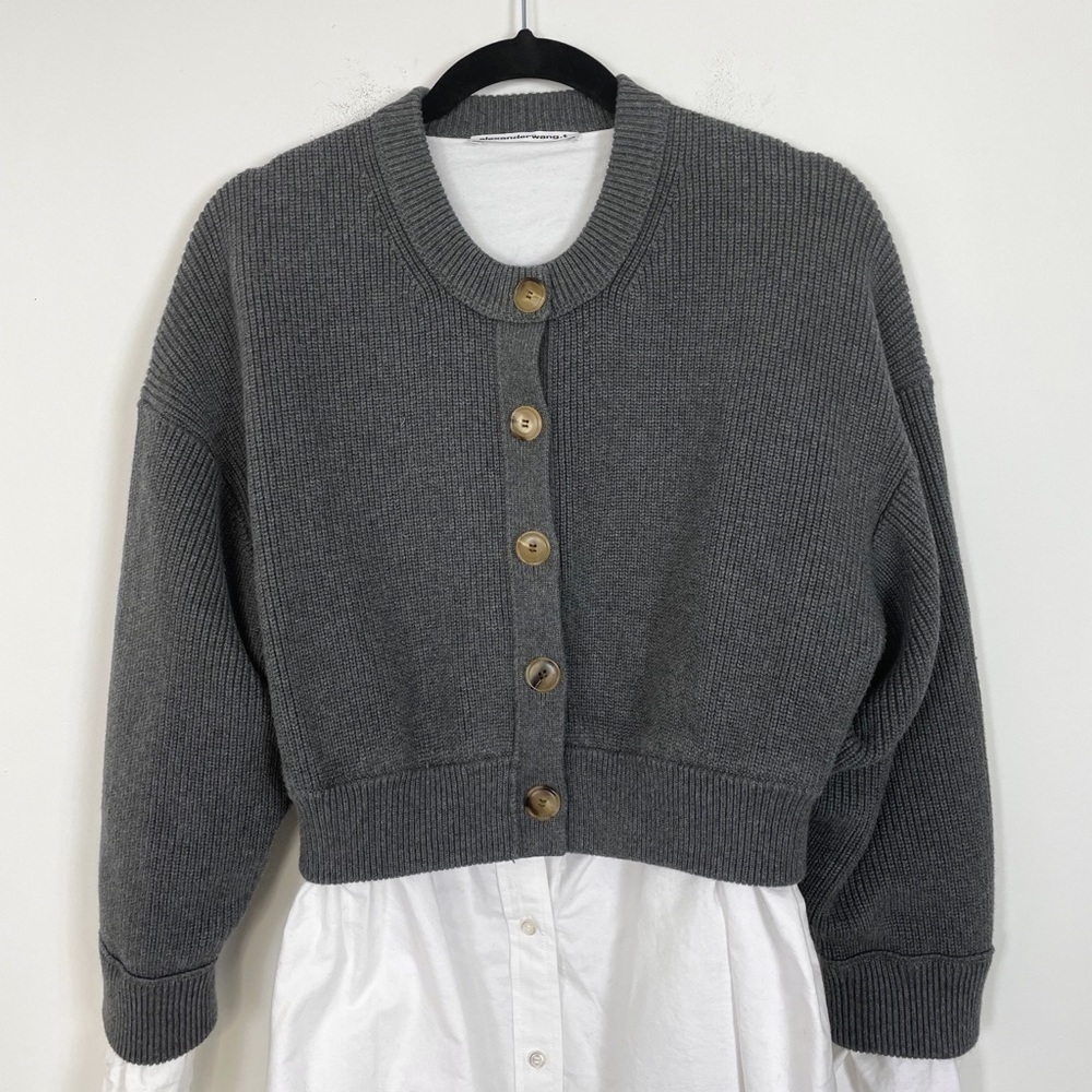 Alexander Wang Bilayer Crew Neck Oxford Cardian Sweater - Picture 9 of 11